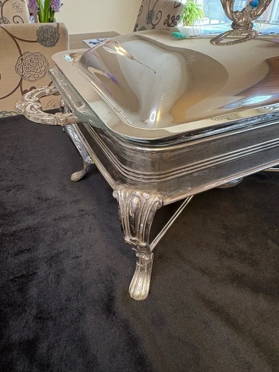 Vintage Silver-Plated Covered Chafing Dish/ Casserole Server - Picture 3 of 15